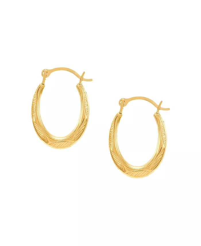 Patterned Extra Small Oval Huggie Hoop Earrings in 10k Gold