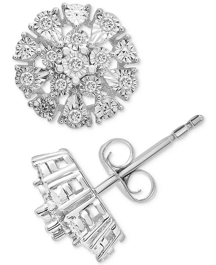 Diamond Flower Burst Stud Earrings (1/10 ct. t.w.) in Sterling Silver, Created for Macy's