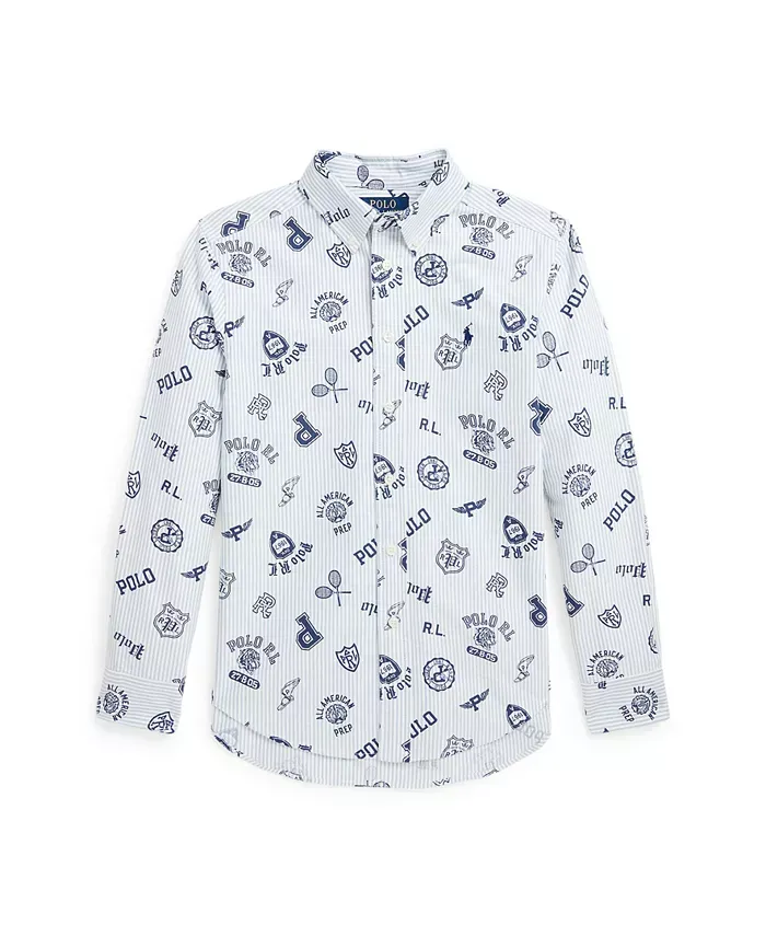 Big BoysStriped Cotton Oxford Graphic Shirt