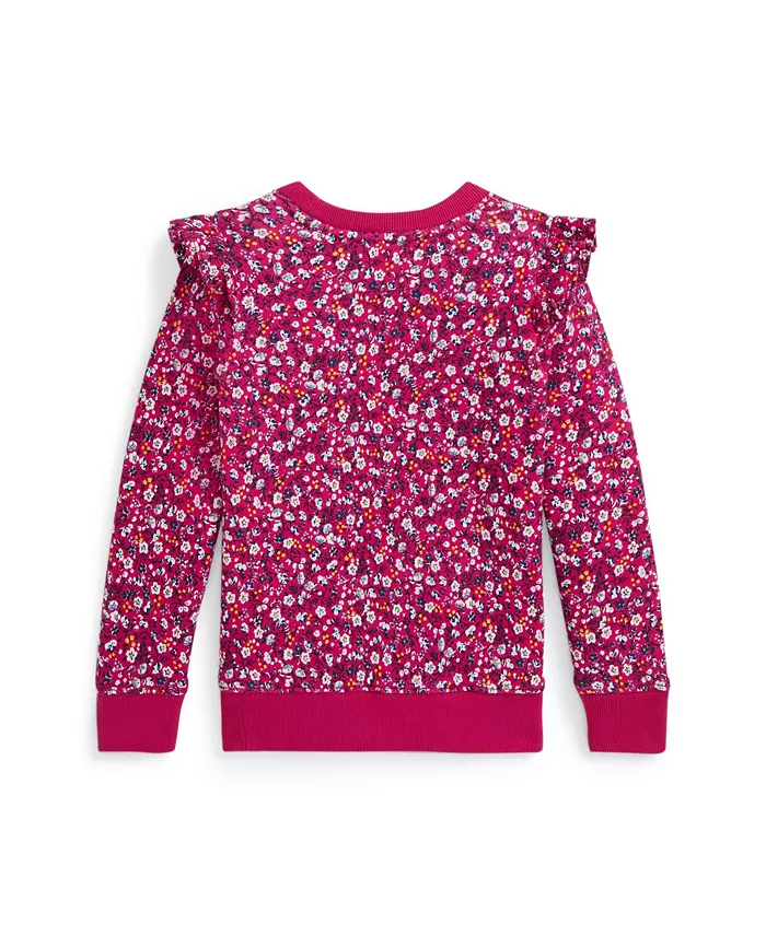 Toddler and Little Girls Floral Ruffled Fleece Sweatshirt