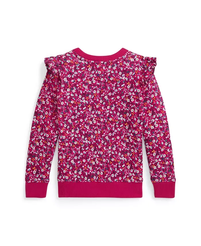 Toddler and Little Girls Floral Ruffled Fleece Sweatshirt