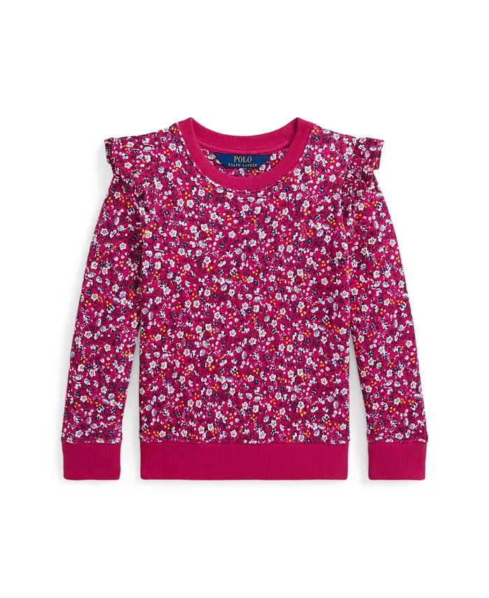 Toddler and Little Girls Floral Ruffled Fleece Sweatshirt