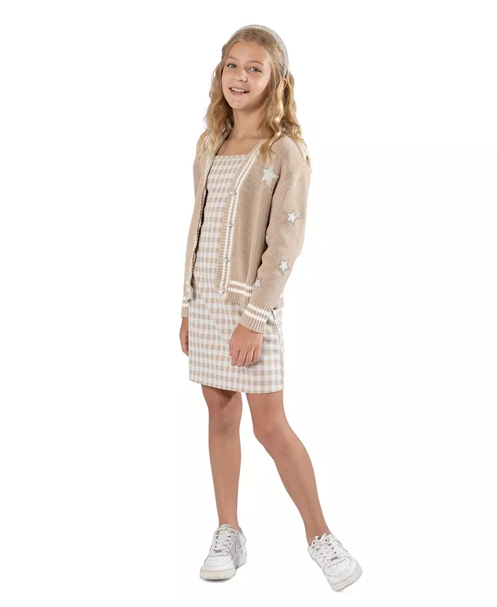 Big Girls Varsity Cardigan and Matching Dress, 3 Piece