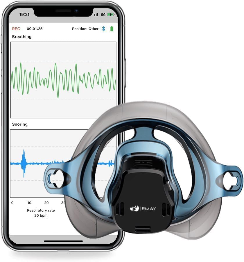 EMAY Sleep Breathing Monitor for Airflow Tracking | Record Breathing Continuously On The App | Monitor Sleep Quality and Respiratory Events | Generate Professional Sleep Report with Data Analysis
