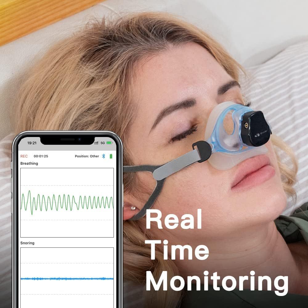 EMAY Sleep Breathing Monitor for Airflow Tracking | Record Breathing Continuously On The App | Monitor Sleep Quality and Respiratory Events | Generate Professional Sleep Report with Data Analysis
