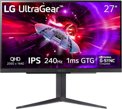 LG 27GR83Q-B 27-inch Ultragear QHD (2560x1440) IPS Gaming Monitor, 240Hz, 1ms, DisplayHDR 400, G-Sync AMD FreeSync Premium, HDMI 2.1 DisplayPort, 4-Pole HP Out DTS GP:X, Tilt/Height/Pivot Stand, Black