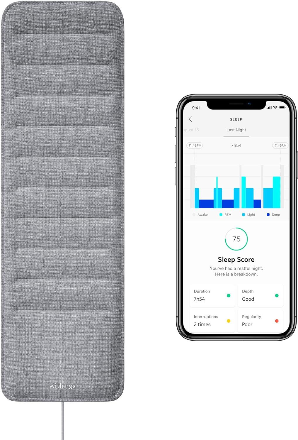 Withings Sleep - Sleep Tracking Pad Under The Mattress With Sleep Cycl