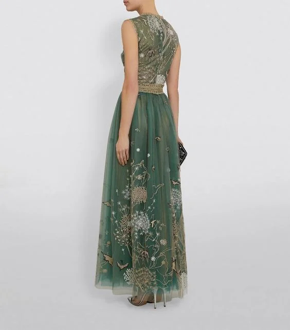 Nature Embroidered Mesh Dress Gown