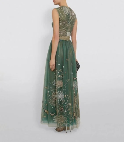 Nature Embroidered Mesh Dress Gown