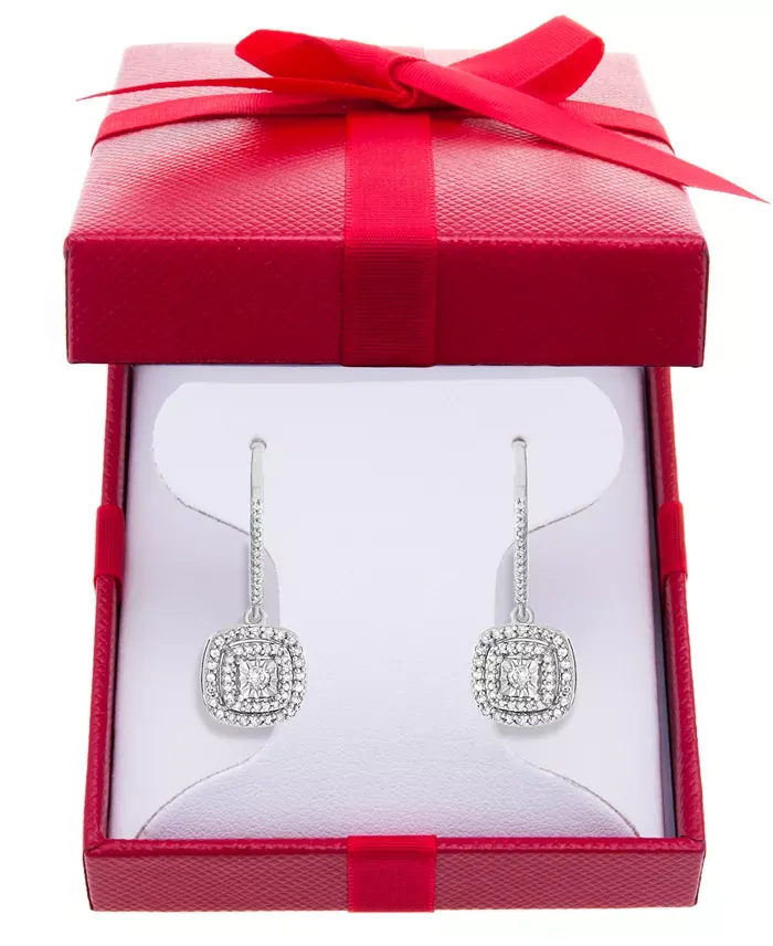 Diamond Halo Drop Earrings (1/2 ct. t.w.) in Sterling Silver, 14k Rose