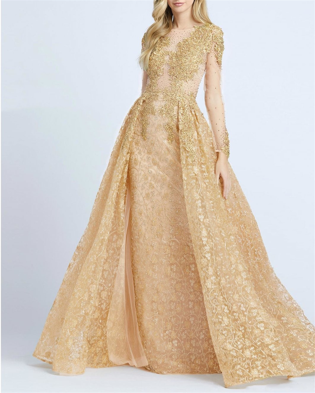 Women's Round Neck Solid Color Embroidered Mesh Dress - 01​