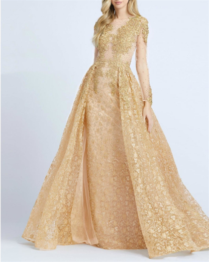 Women's Round Neck Solid Color Embroidered Mesh Dress - 01​