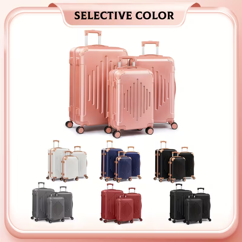 3pcs Luggage with Corner Protectors, 20/ 24/ 28-Inch, Durable Hard Shell, 360 Spinner Wheels, Multifunctional Large Capacity, Lightweight Travel Suitcase