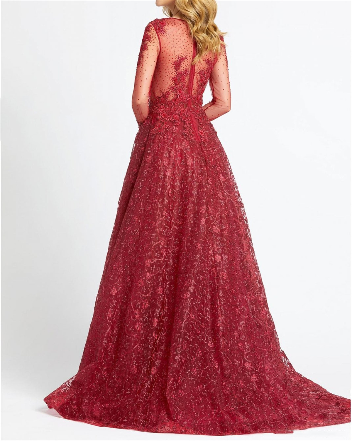 Women's Round Neck Solid Color Embroidered Mesh Dress - 01​