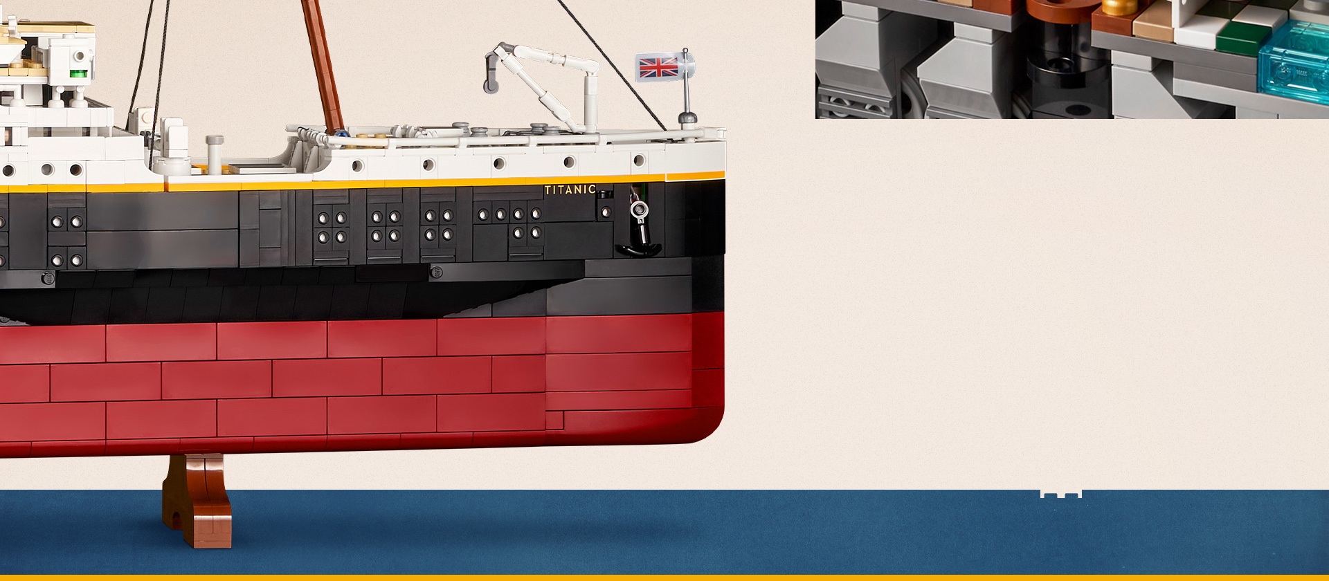 Close up of the bow of the LEGO Titanic model