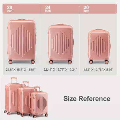 3pcs Luggage with Corner Protectors, 20/ 24/ 28-Inch, Durable Hard Shell, 360 Spinner Wheels, Multifunctional Large Capacity, Lightweight Travel Suitcase