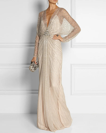 Maxi Dress V-neck Shiny Lady