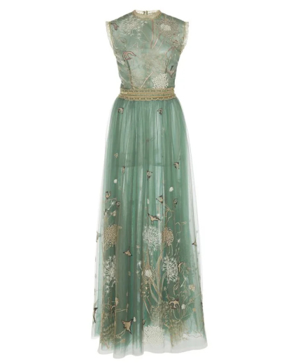 Nature Embroidered Mesh Dress Gown