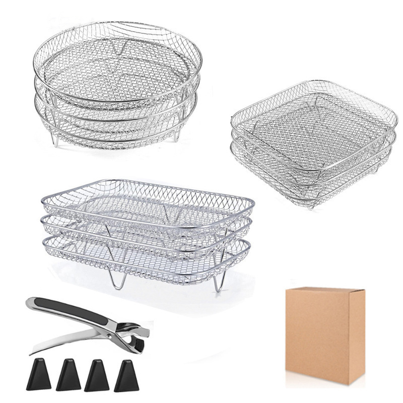 304 three-layer dehydration rack air fryer accessories stackable drying rack with elevated angle dish clamps