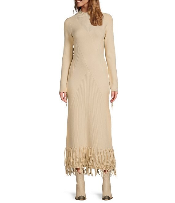 Mock Neck Fringe Maxi Sweater Dress | Cozy Winter Chic
