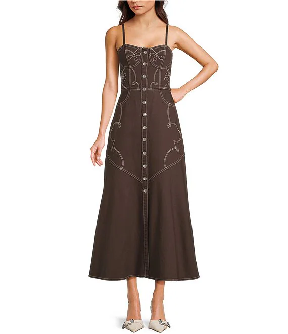 Brown Denim Maxi Dress
