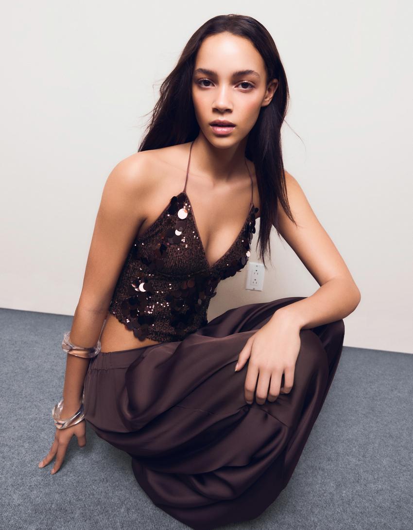 Cocoa Night Asym Sequin Top