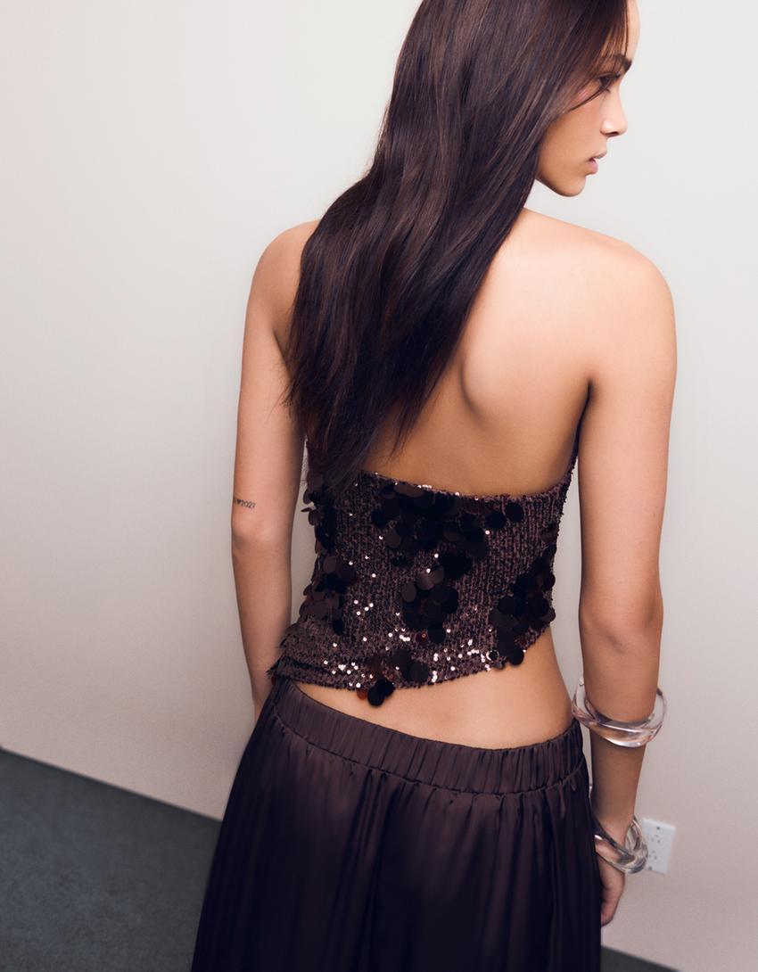 Cocoa Night Asym Sequin Top