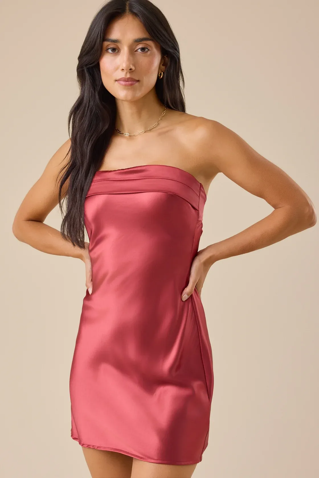 Terracotta Glow Satin Mini Dress
