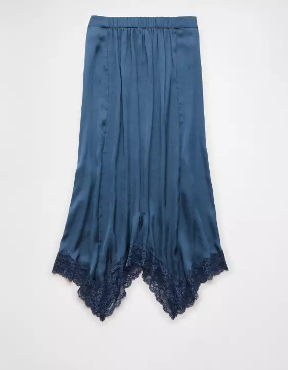 Smoky Blue Satin Lace Cami & Maxi Skirt Set