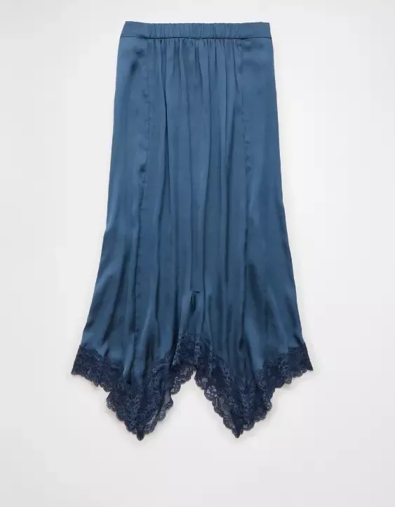 Smoky Blue Satin Lace Cami & Maxi Skirt Set