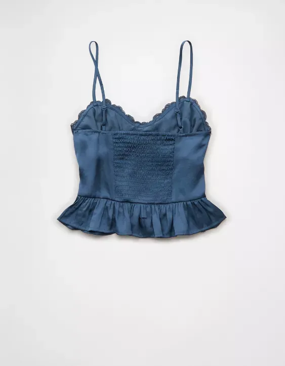 Smoky Blue Satin Lace Cami & Maxi Skirt Set
