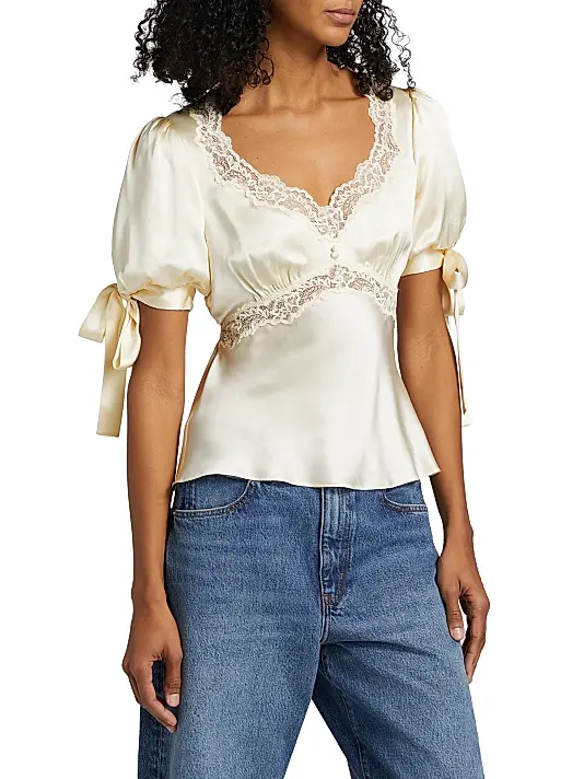 Champagne Lace Satin Top