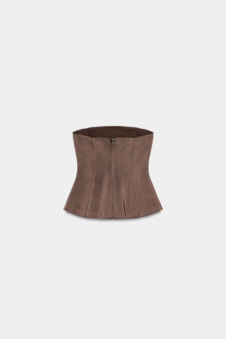 Cocoa Satin Strapless Top