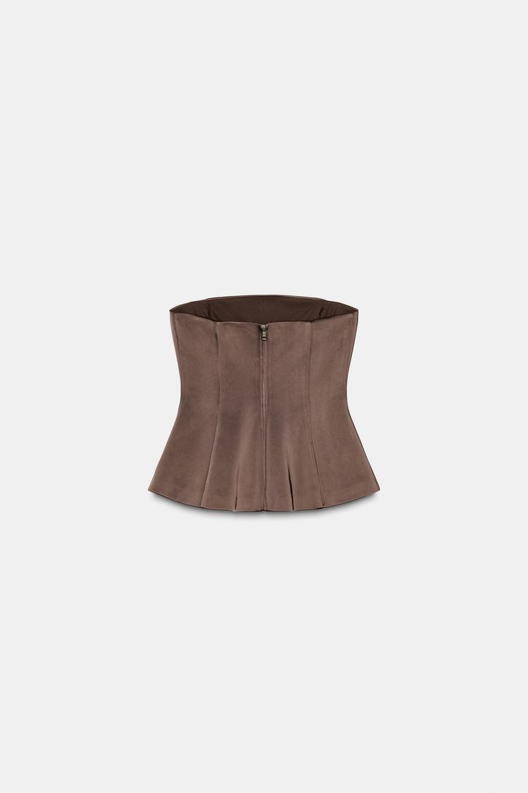 Cocoa Satin Strapless Top