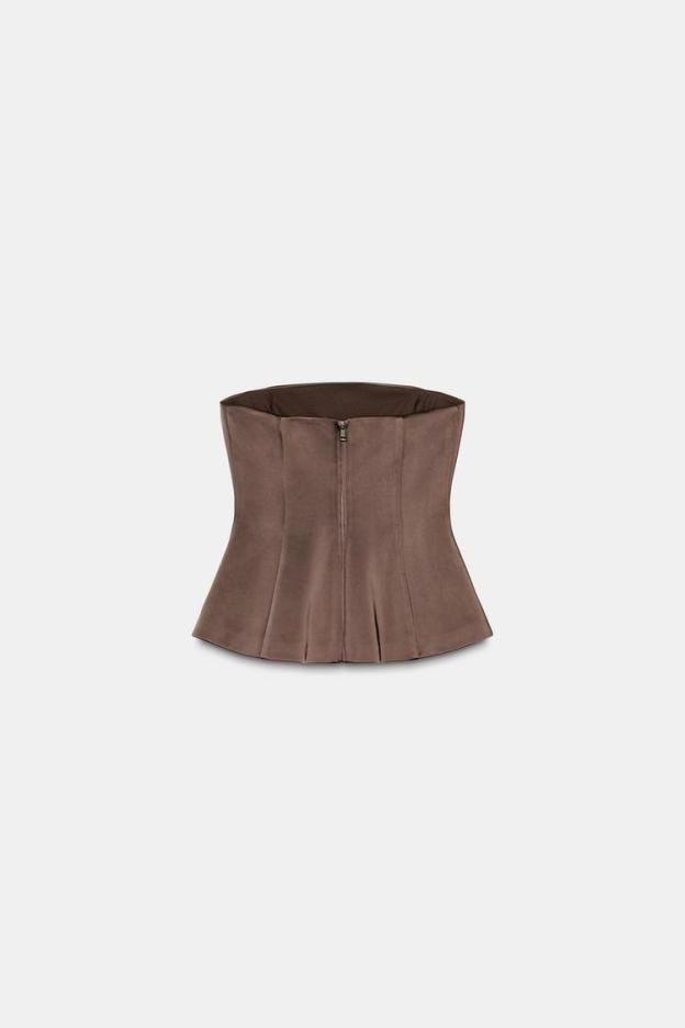 Cocoa Satin Strapless Top