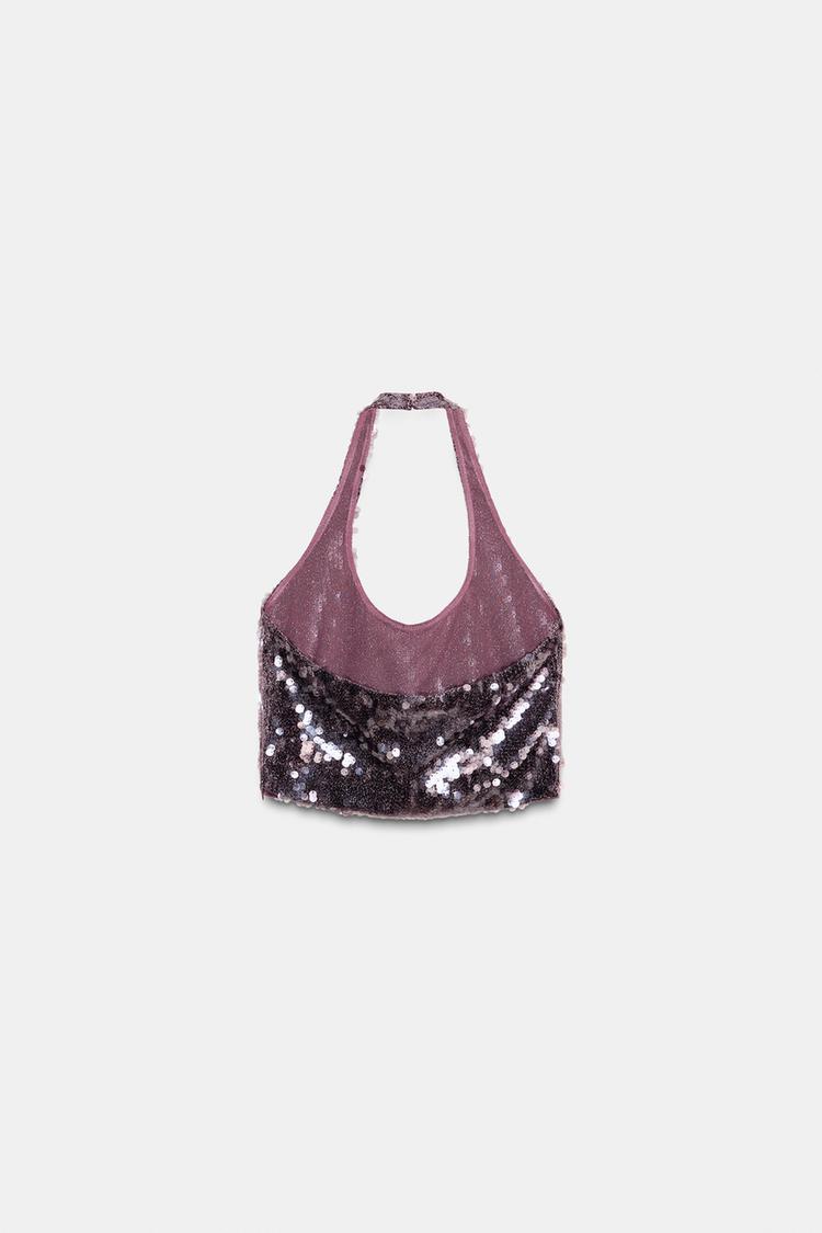 Violet Glow Sequin Halter Top