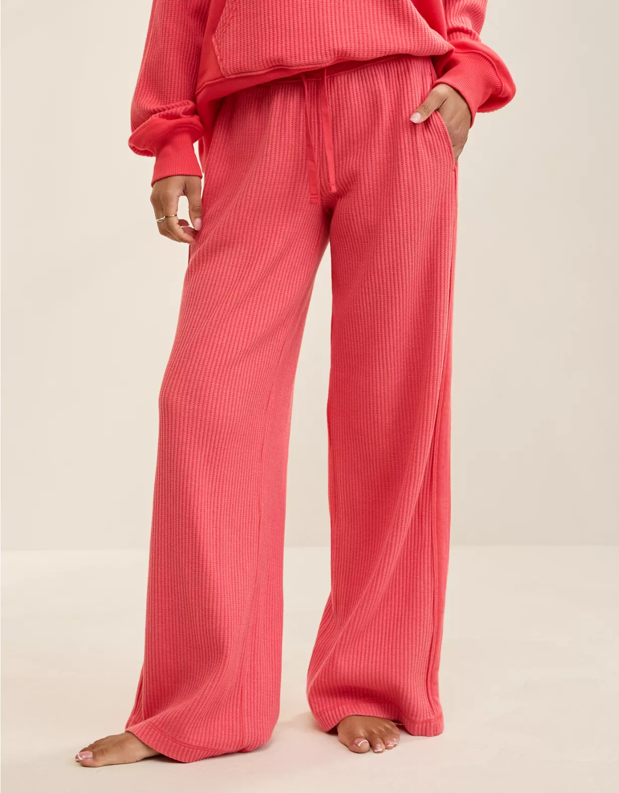 Waffle Bliss Relax Trouser - Red