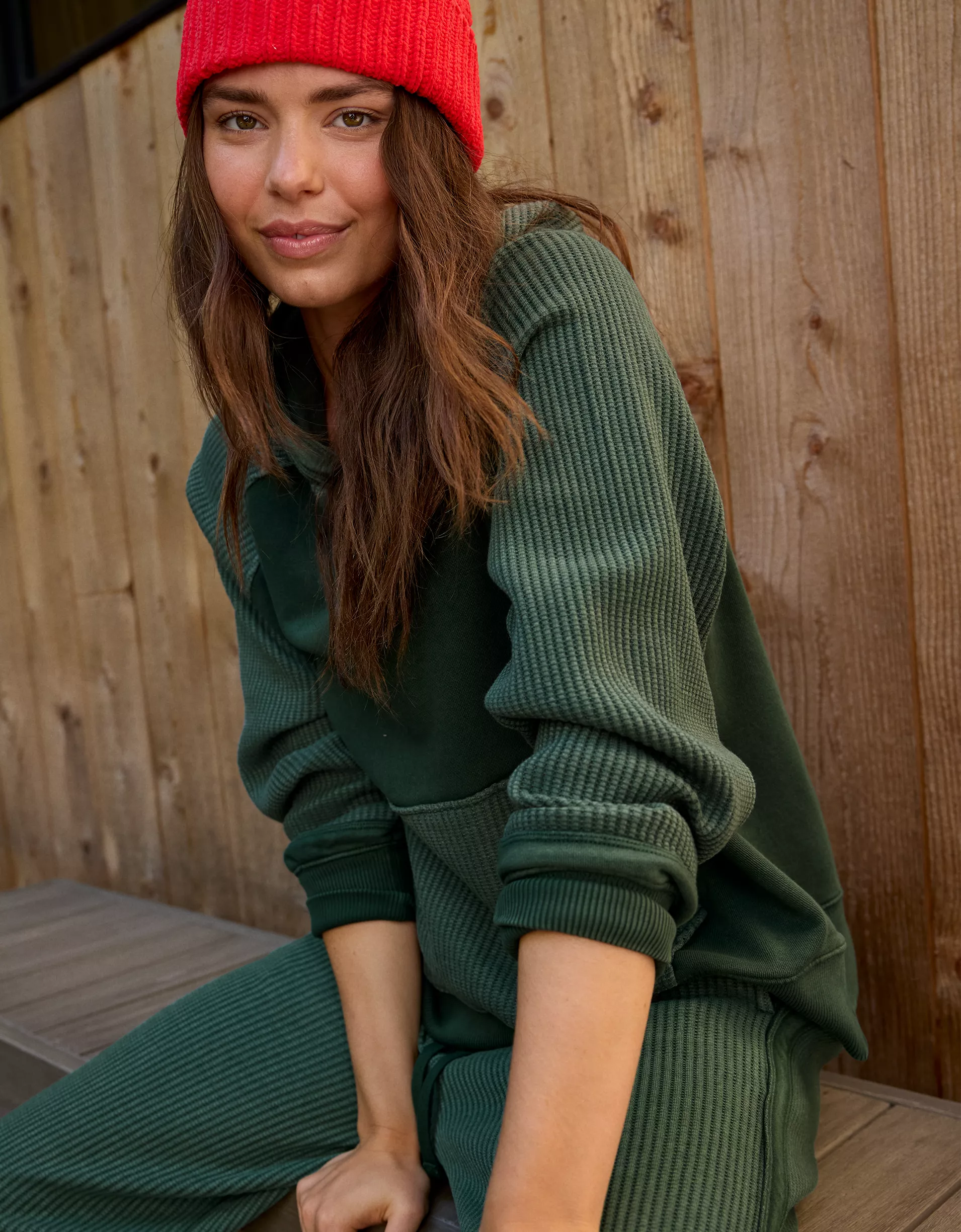 Waffle Bliss Relax Hoodie - Green