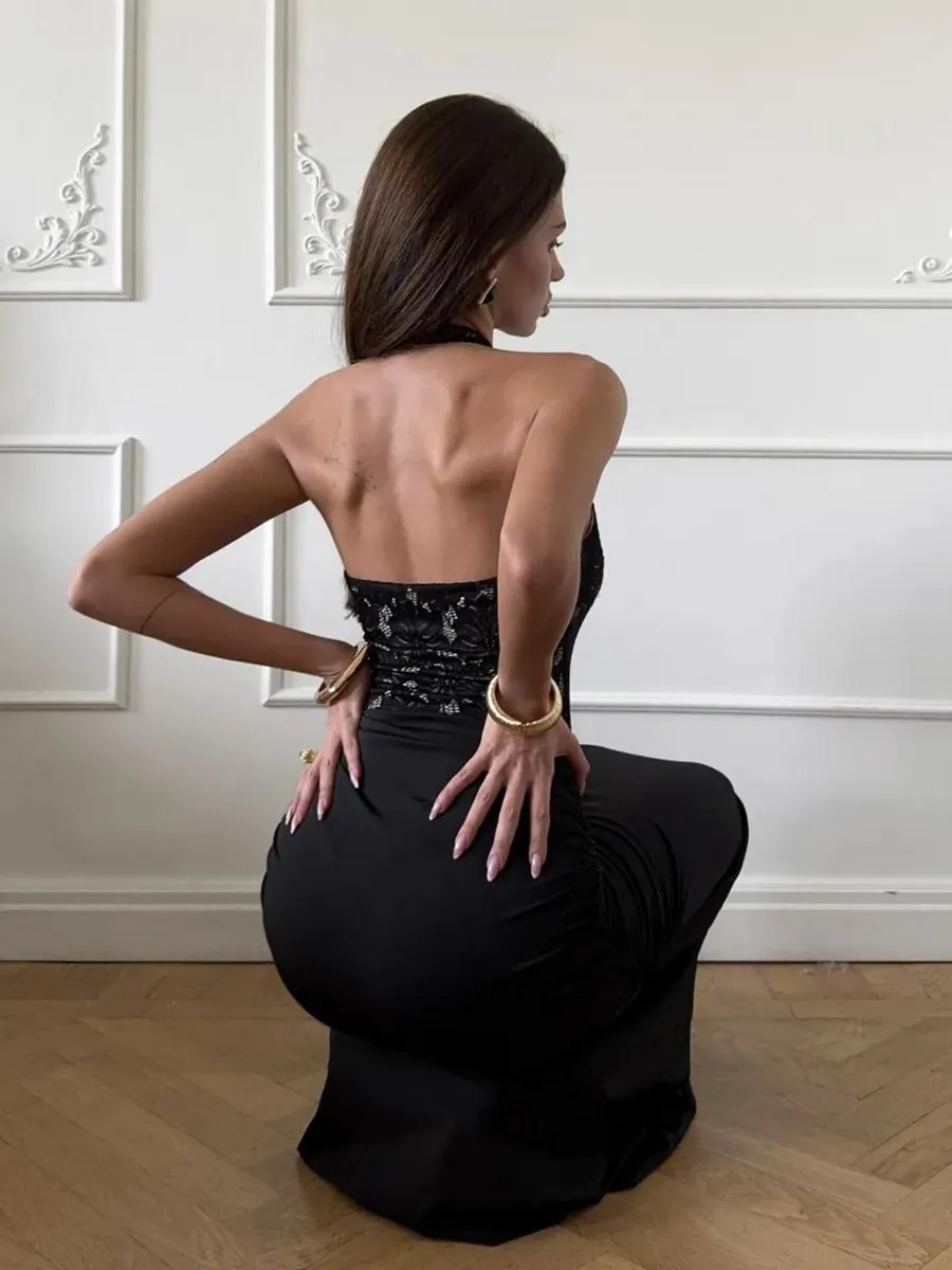 Noir Lace Siren Satin Gown