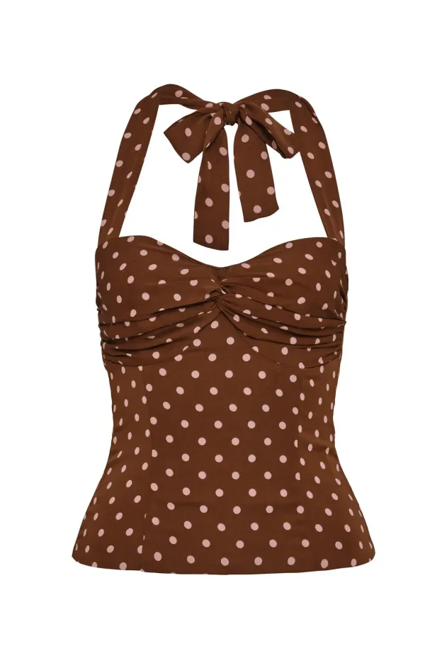Cocoa Polka Dot Corset Top