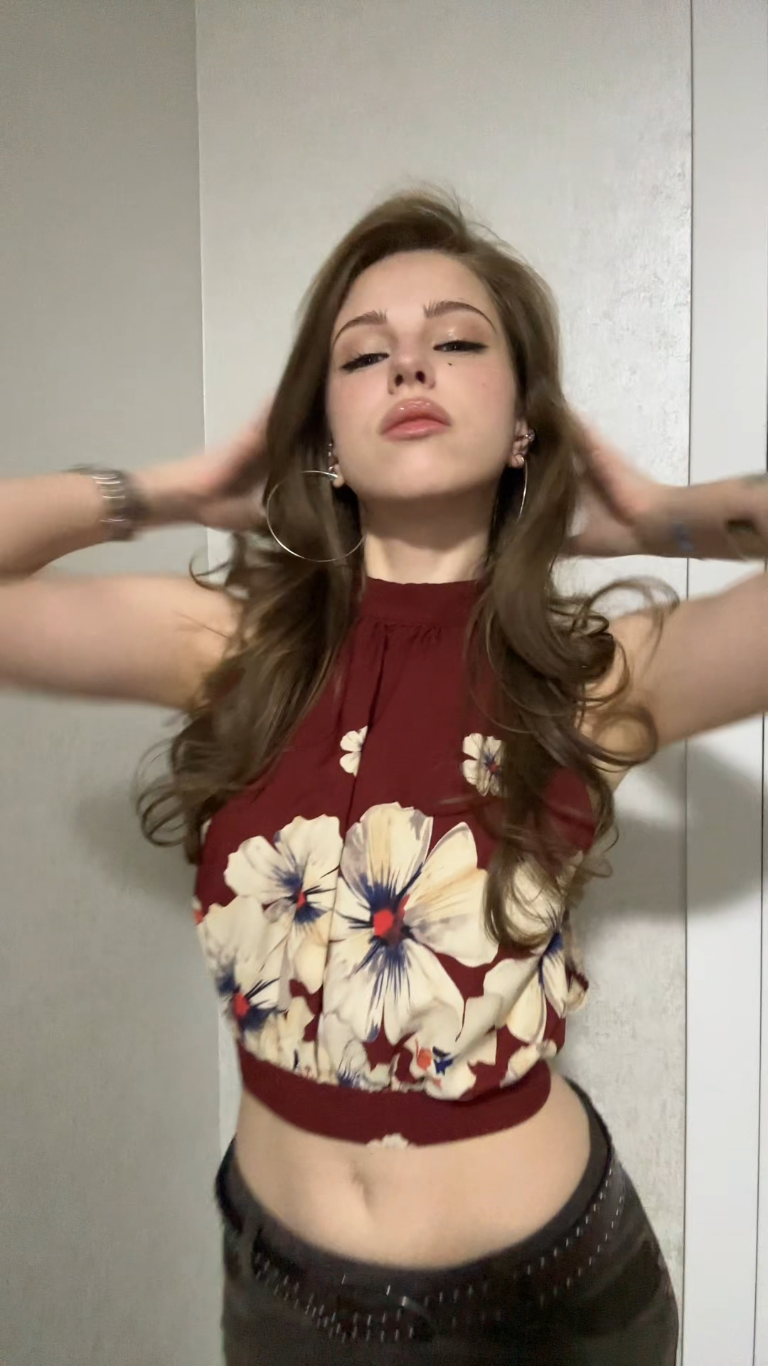 Crimson Flora Cinched Crop Top