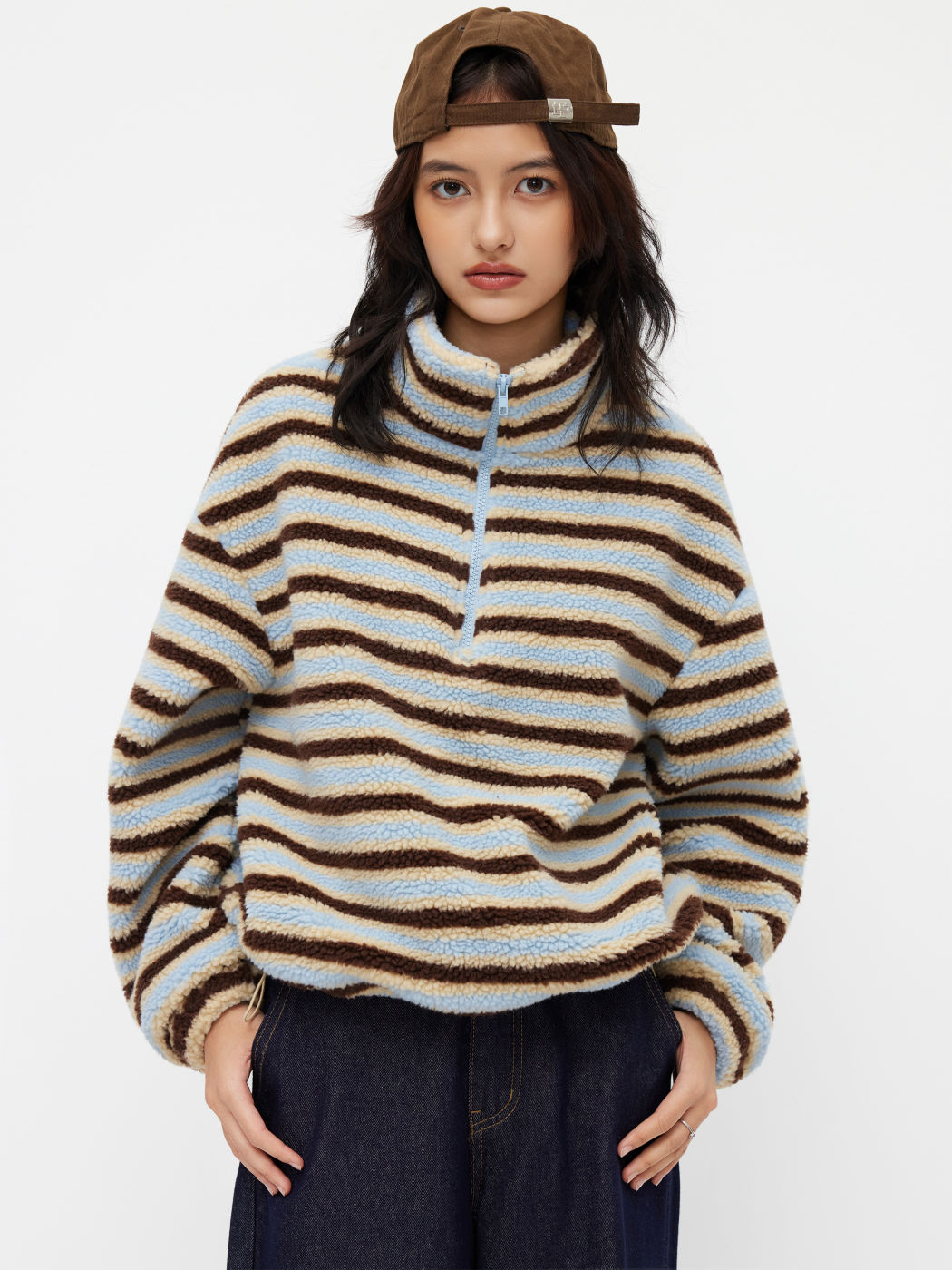 Multi-Color Stripe Sherpa Jacket