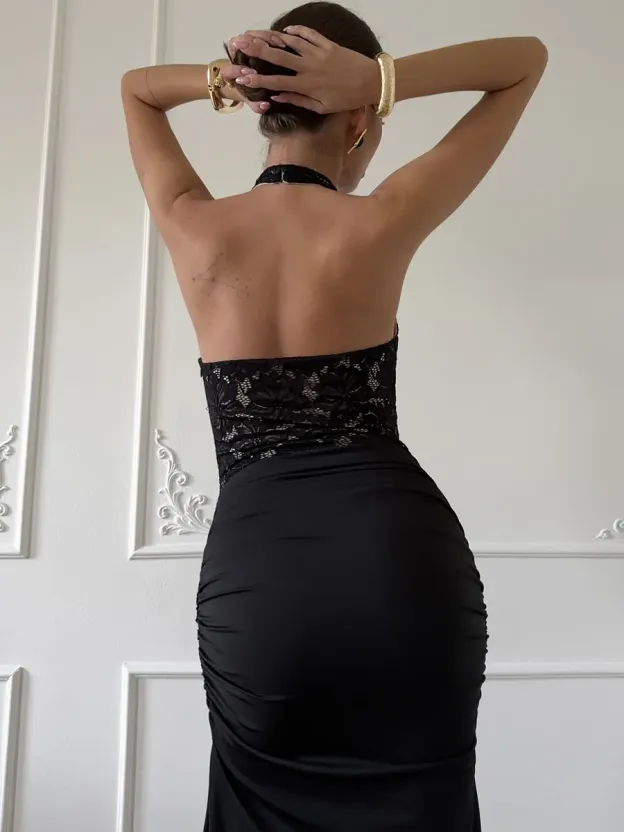 Noir Lace Siren Satin Gown