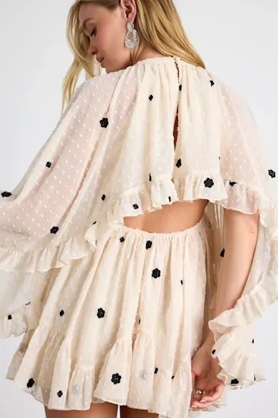 Floral Ruffle Cape Mini Dress