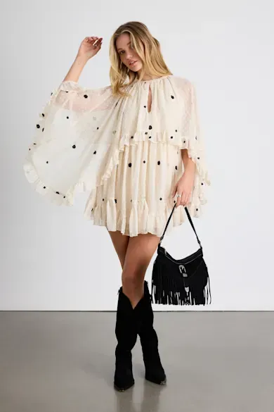 Floral Ruffle Cape Mini Dress