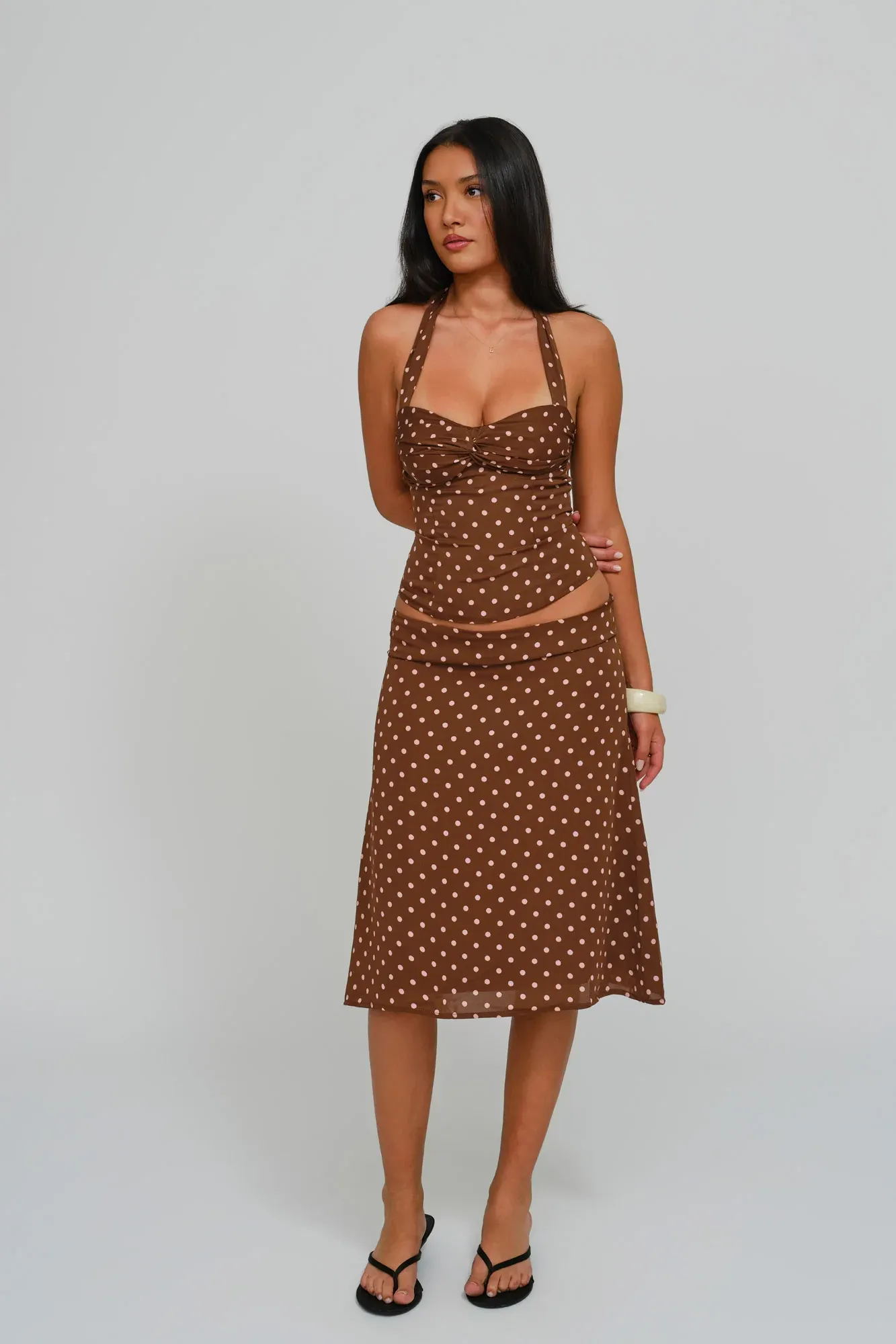 Cocoa Polka Dot Corset Top