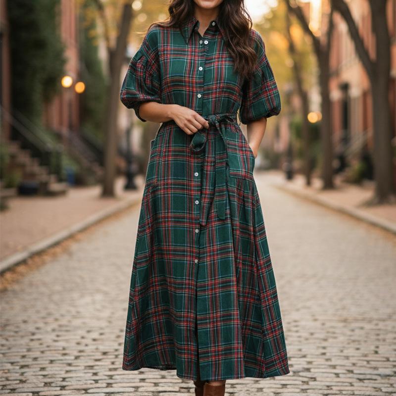 Plaid Flannel Christmas Maxi Dress – Cozy Holiday Look