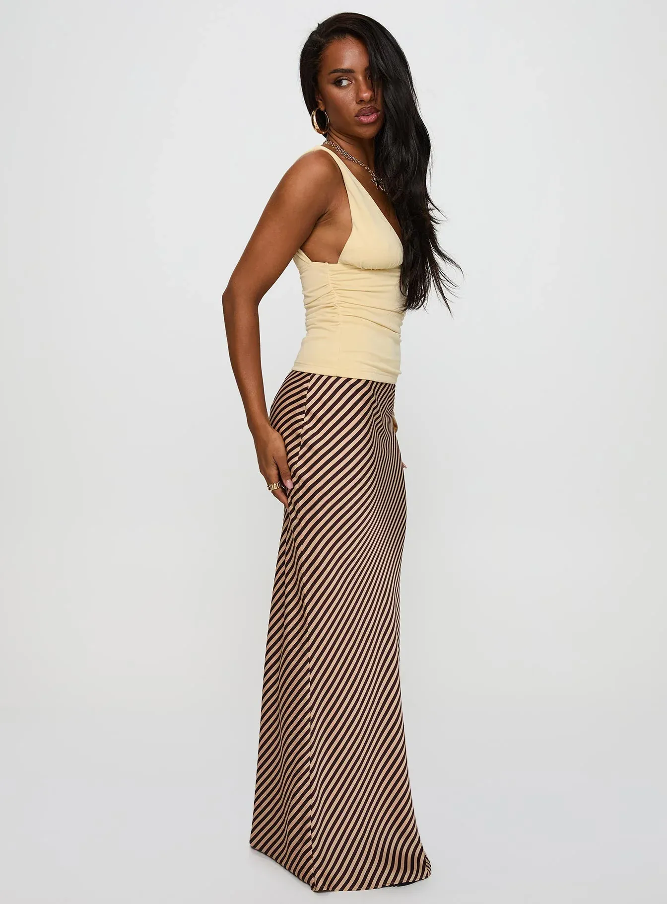 Mocha Drift Satin Maxi Skirt