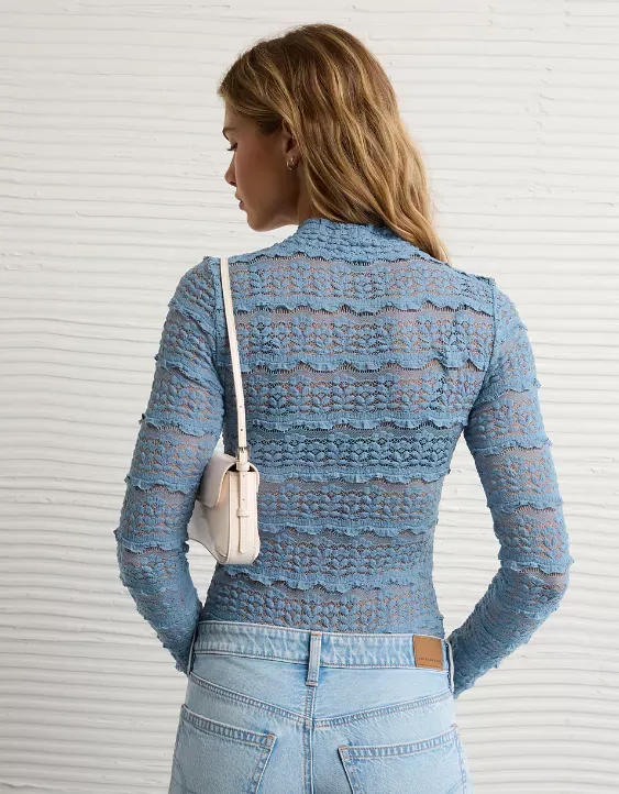 Mock Neck Lace Bodysuit