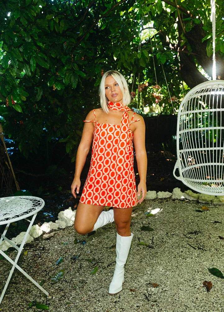 Scarlet Breeze Mini Dress With Scarf